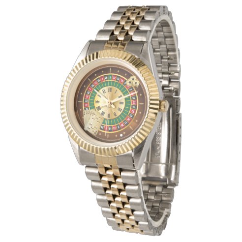 Elegant Two Tone Bracelet Watch - Roulette Wheel & Cards Design | Perfect Blend of Casino Excitement and Timeless Luxury